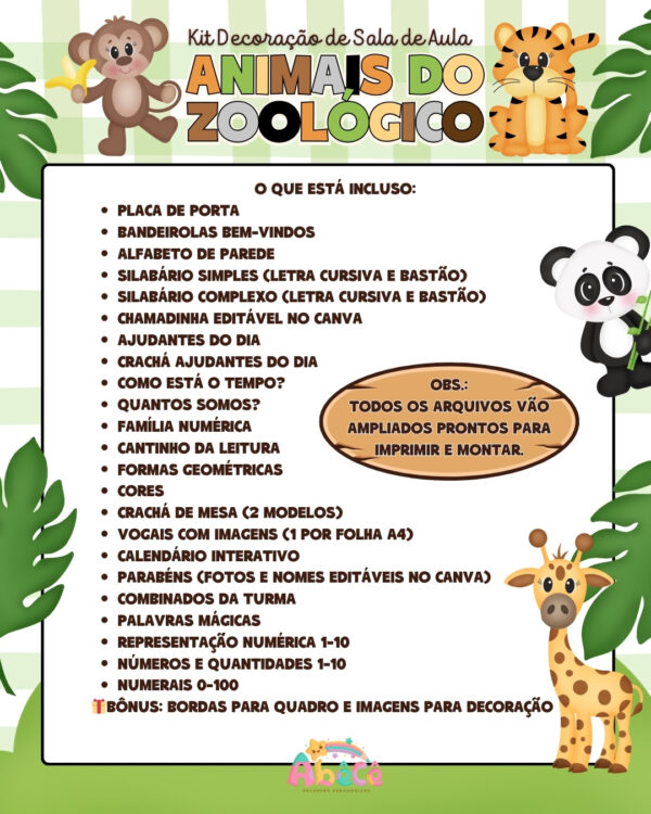 Kit Dec. Sala de Aula - Animais do Zoológico - Image 13